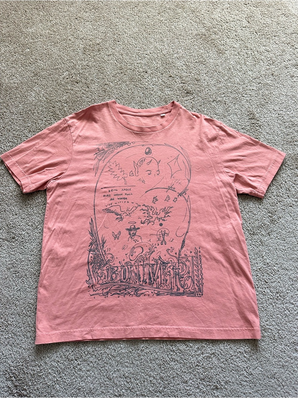 Bon Iver Men's Short Sleeve Graphic Tee in Dusty Rose